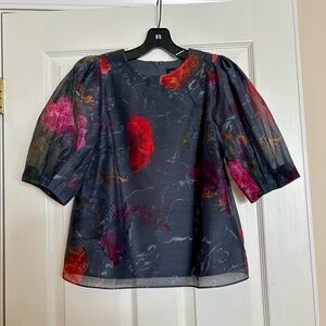 Ted Baker London Black and Red Floral Blouse. Size 6.